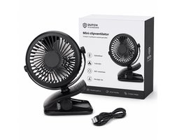 Mini Ventilator – Oplaadbaar – Met Clip – 3 Standen – Draadloos – USB – Zwart