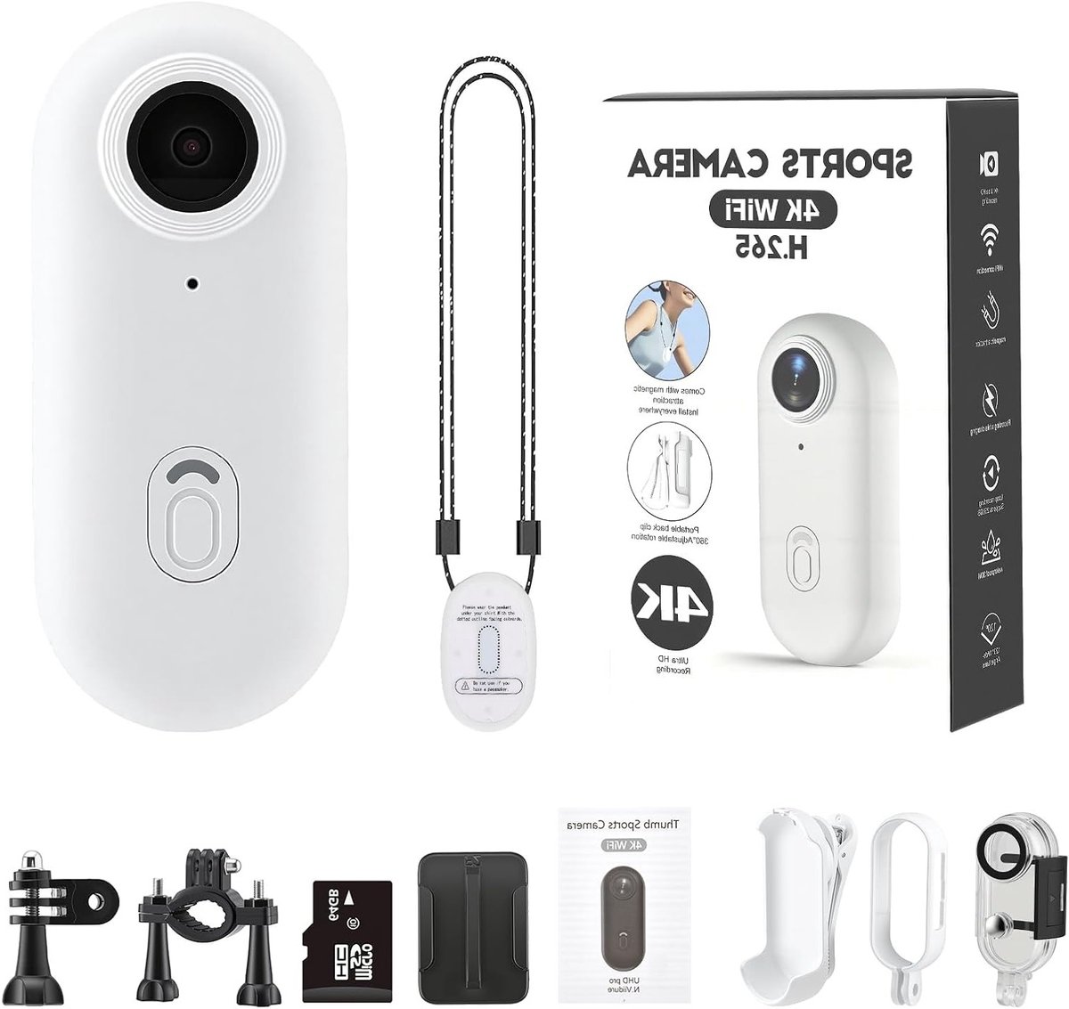 Multifunctionele Actiecamera met WiFi, 4K Resolutie, 120° Groothoek en 64GB Geheugenkaart voor Onderwatergebruik en Draagbaarheid