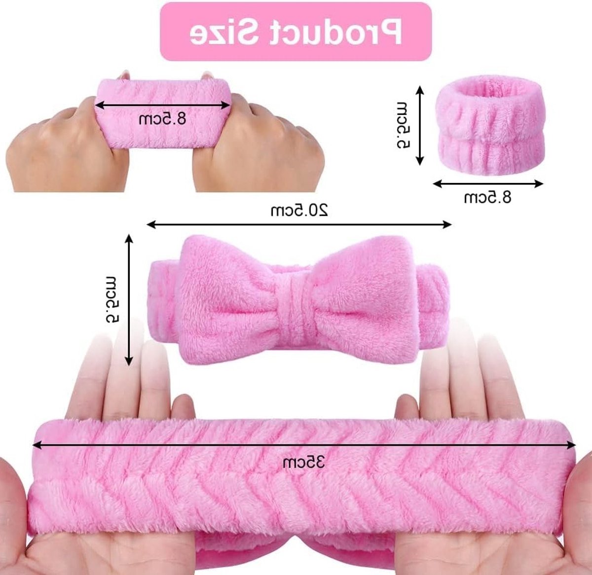 Set van 3 Herbruikbare Fleece Hoofdbanden en Polsbanden voor Gezichtsreiniging en Douche, Zacht en Comfortabel voor Huidverzorging en Makeup
