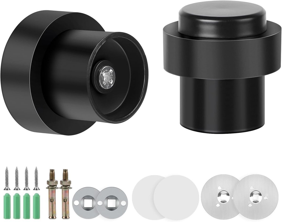 Set van 2 zwarte deurkapjes van 304 roestvrij staal, zelfklevend met sticker en schroeven, wand ø 32 mm, hoogte 45 mm, 3 installatie methoden voor optimale bescherming