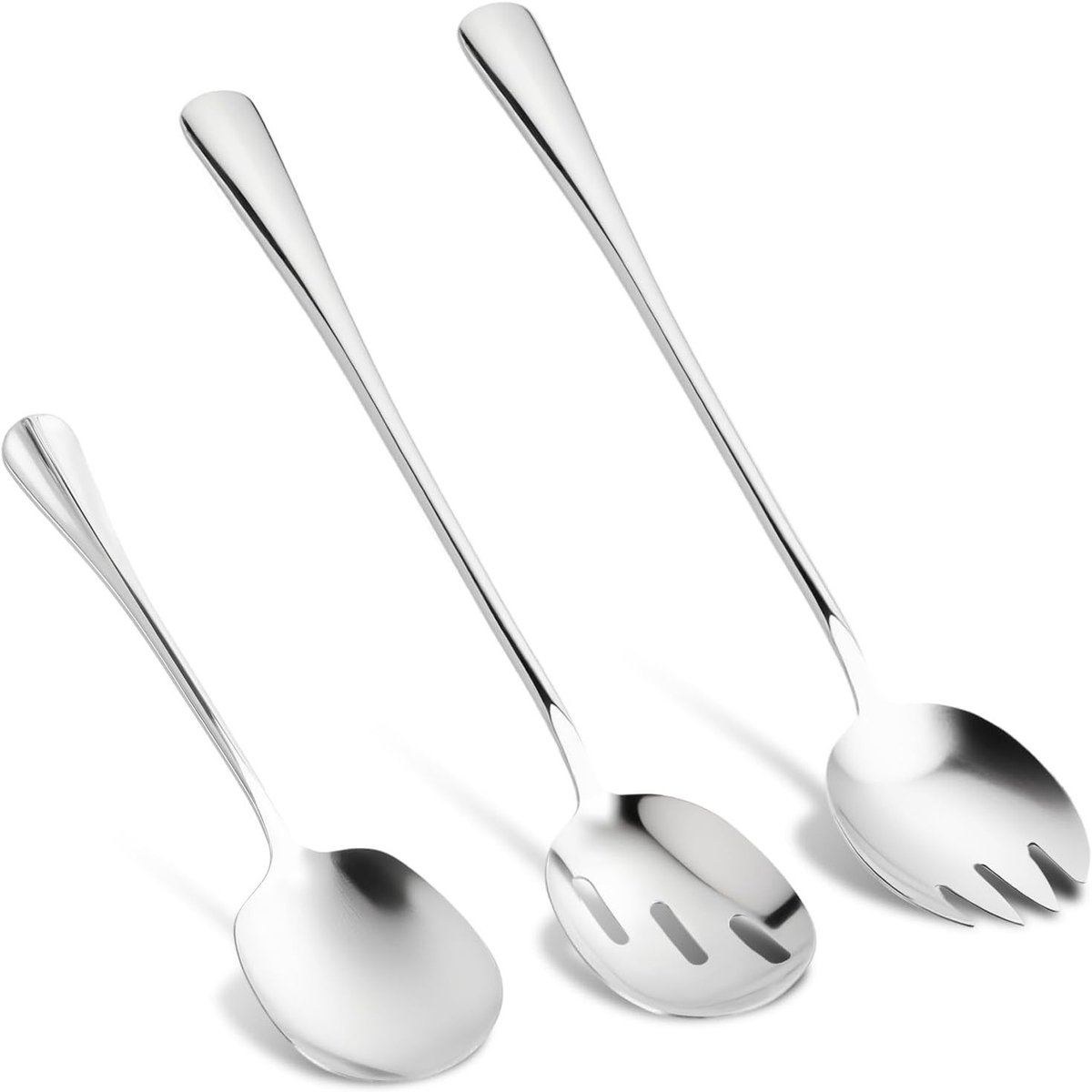 Set van 3 RVS Keukengerei - Saladeschep, Geperforeerde Lepel en Serveerfork, Ideaal voor Eenvoudig Voedsel Serveren en Koken