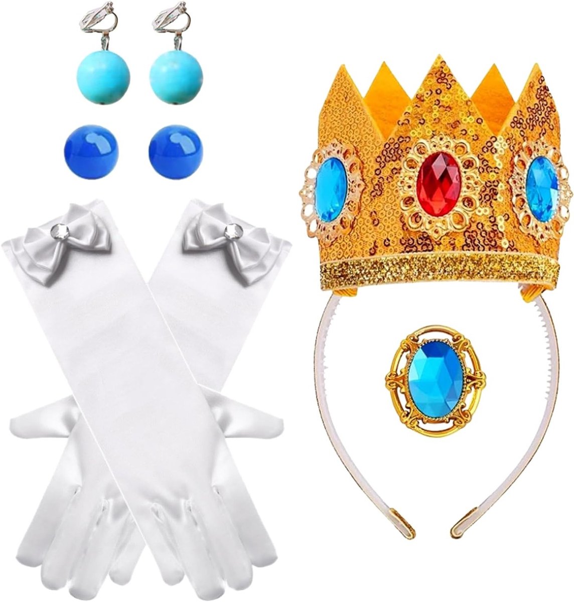 8-delige Prinsessen Kostuum Accessoires Set met Handschoenen, Tiara en Broche voor Halloween en Cosplay Feestjes