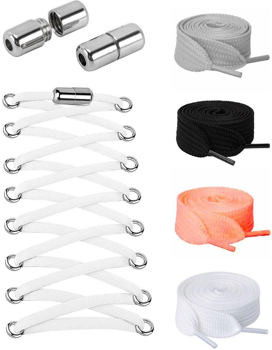 Dailygoods - Dailygoody - Elastische veters - Geen strikken nodig - Duurzaam en elastisch - Wit, zwart, grijs en oranje - Geschikt voor volwassenen en kinderen - 4...