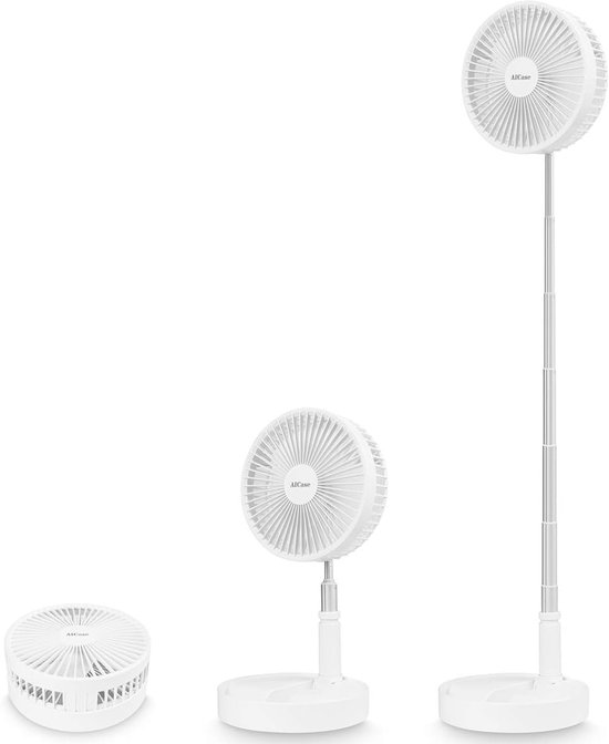 Opvouwbare draagbare staande ventilator 4 snelheden 7200mAh batterij verstelbaar hoogte USB-C draadloos