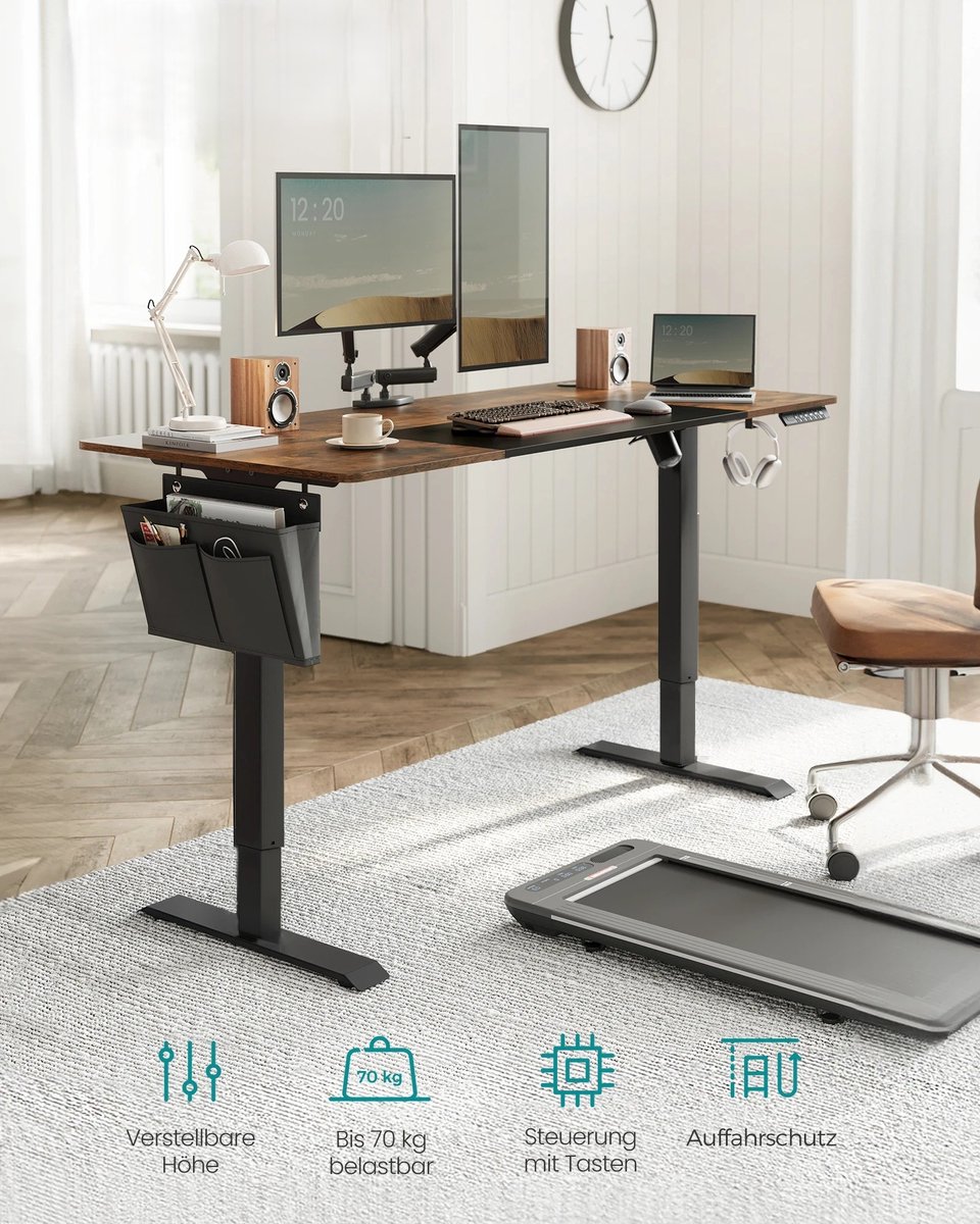 Questyr Elektrisch Zit‑Sta Bureau – 160×70 cm – 72‑120 cm – Stil & Traploos Verstelbaar – Geheugenfunctie – Stevig Frame – Gesplitst Tafelblad – Modern Kantoorbureau zwart