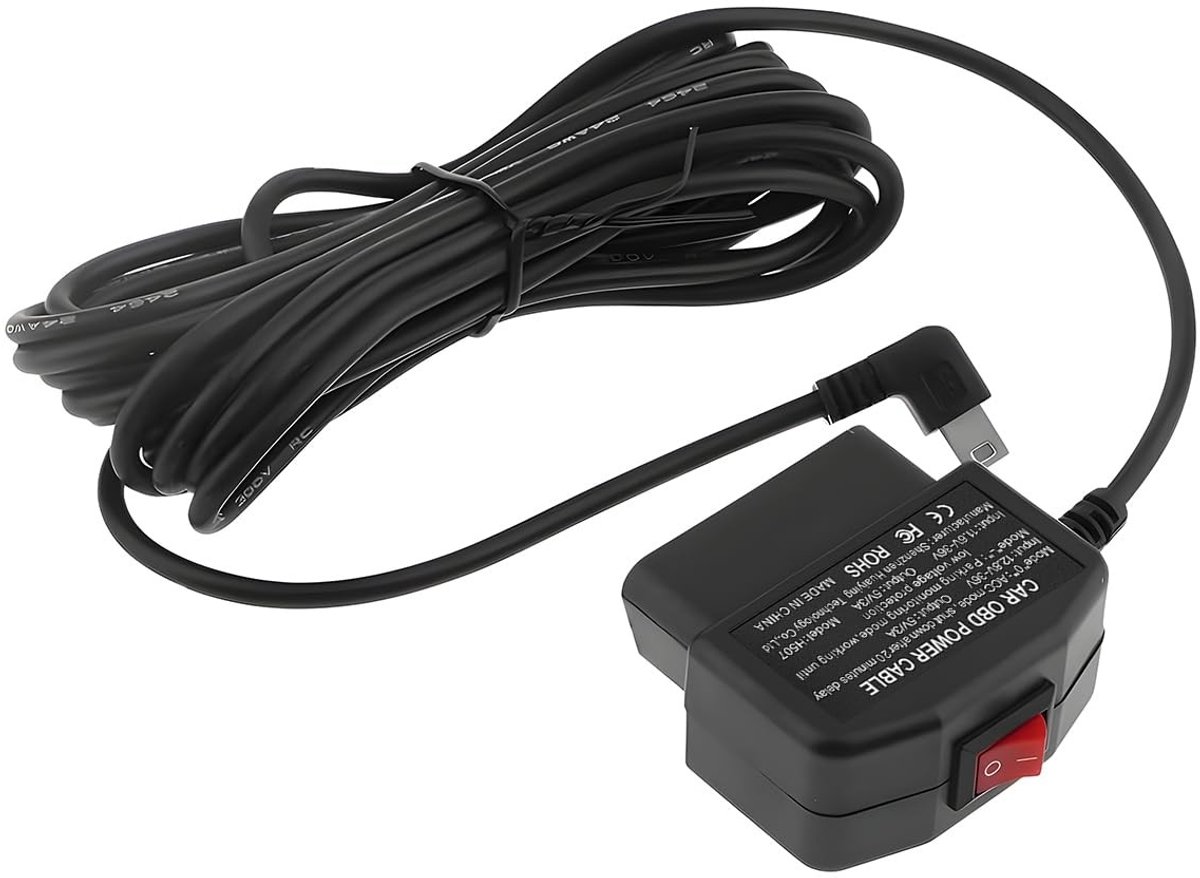 Dailygoods - Dailygoody - Mini USB-voedingsadapter - OBD-voedingskabel - 24 uur bewaking - Zwart - Dashcam voeding - Voor auto-dashcamera