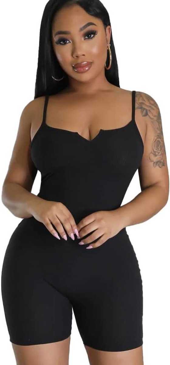 Korte Sportieve Dames Jumpsuit zonder Mouwen voor Yoga en Fitness - Elegante Zwarte Outfit voor Casual en Gym Gebruik, Maat L