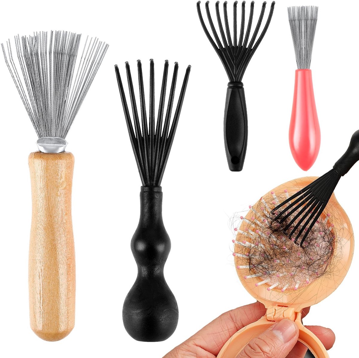 Dailygoods - Dailygoody - Haarborstel Cleaner - Reinigingsset - Handig ontwerp - Mini haarinstrument - Kam schoonmaak tool - Geschikt voor alle haartypes - 4 stuks