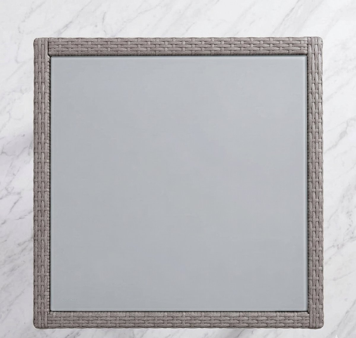 Tuin eettafel 80x80 cm – Meuble Paris Cava Luxe polyrotan buitentafel met glazen tafelblad – 4-persoons vierkante outdoor dining tafel – grijs – weerbestendig stalen frame