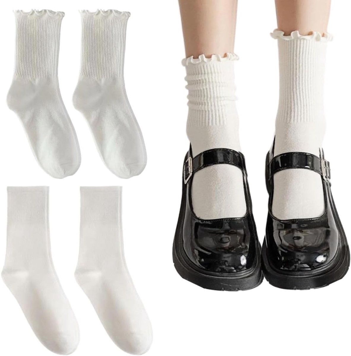 Stijlvolle Rimpelsokken voor Dames - Lichtgewicht En Comfortabele Enkelsokken in Wit - Perfect voor Elke Gelegenheid