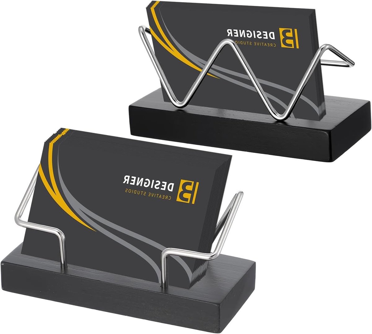 Houten Visitekaartjeshouder voor Bureau - Displaybox voor Flyers en Presentaties in Thuis- en Kantooromgeving met Zwart Accent