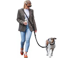 FREUDENTIER Schouderriem voor honden, 3 m, om te hangen, traploos verstelbaar, hondenlijn voor kleine, middelgrote en grote honden (zwart, 3 m)