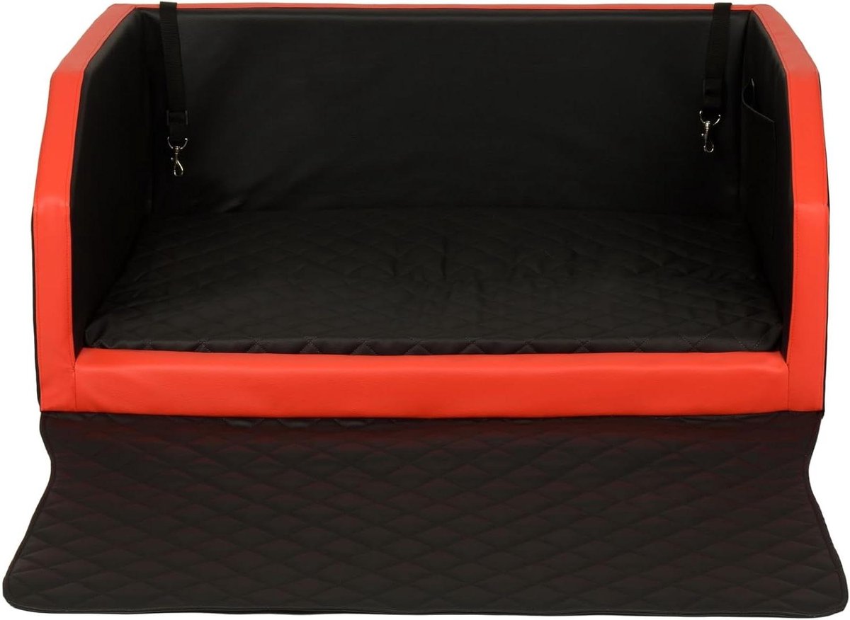 Hondenkofferbaktransporter - Hondenbed Autotransporter - Veilig Huisdieren Vervoeren - Met Verwijderbaar Matras - 100x90cm - Zwart Rood