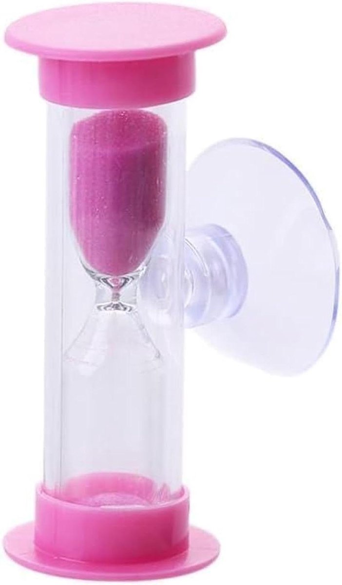Zandloper 2 Minuten - Zandklok Timer - Tandenpoetsen Douchen - Met Zuignap - 5 millimeter - Roze