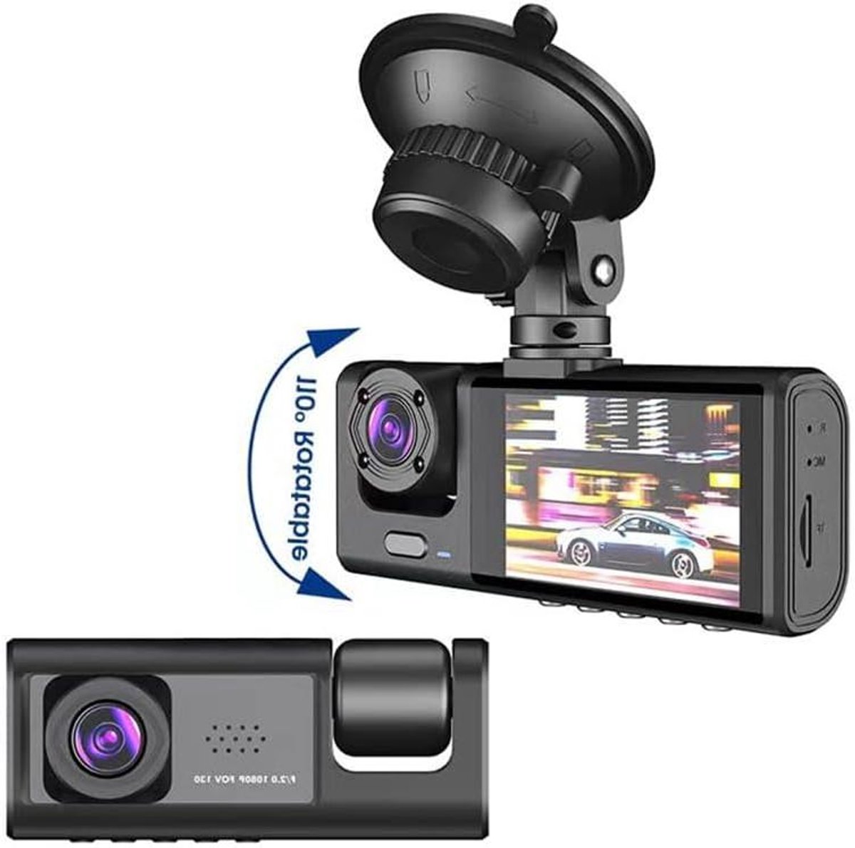 Dash Cam Auto - DVR Zwarte Doos - Verkeersveiligheid Bewaken - 3 Kanalen Opname - 2 inch Scherm - Zwart