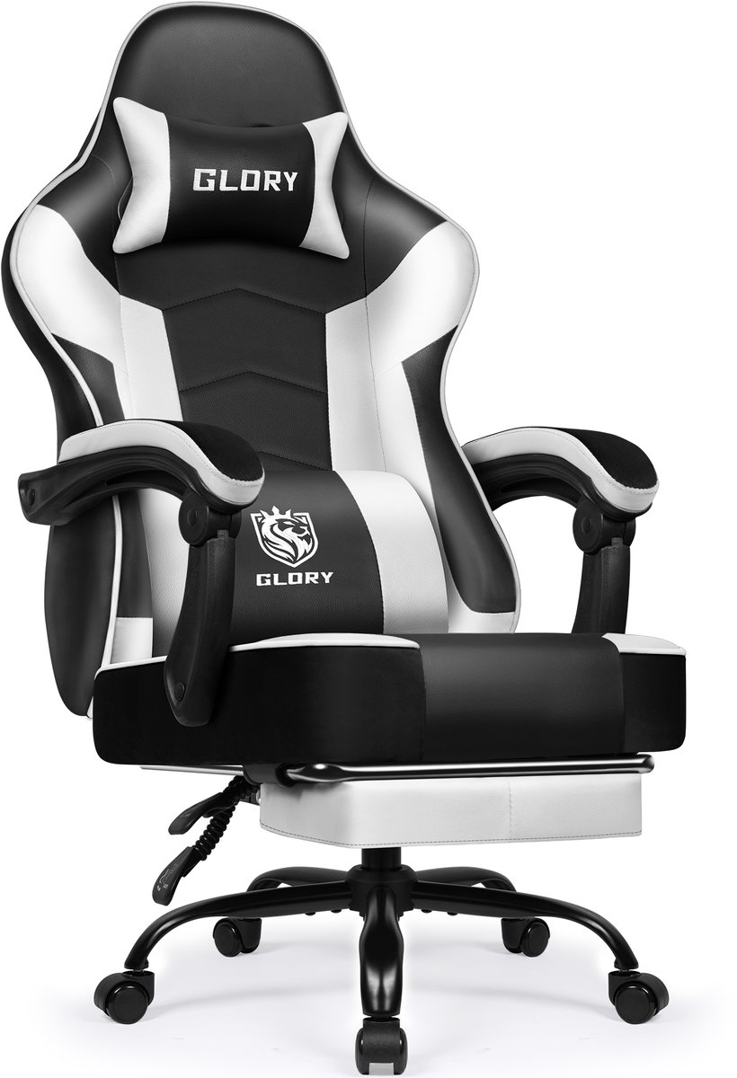 Hiaonyx Gaming Stoel - 170° Verstelbare Rugleuning - Gaming Stoel met inklapbare Voetsteun - racerstijl - Geïntegreerde Armleuningen - Maximale Belastbaarheid 150kg - Wit