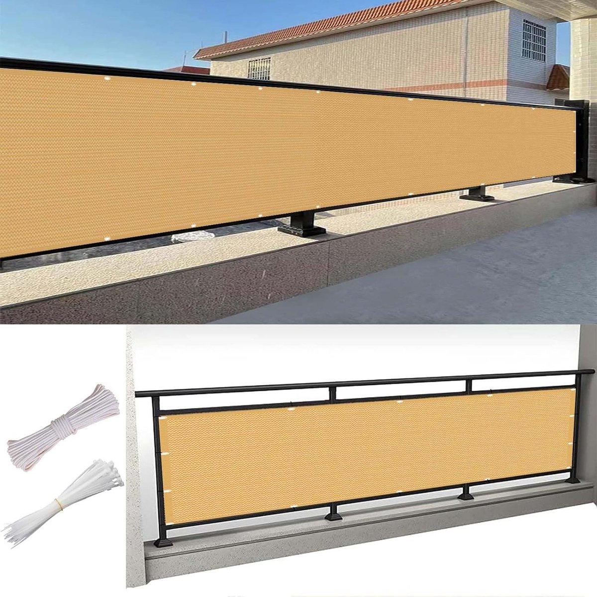 Balkonafdekking - Inkijkbescherming Balkon - Privacy Creëren - UV-Bestendig HDPE - 160 x 490 cm - Zandgeel