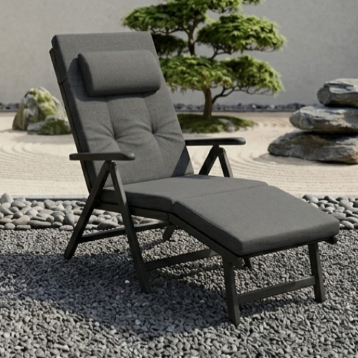 Ligstoel Opvouwbaar 183x61x39 cm met 6 cm Dik Matras en Afneembaar Kussen – Verstelbare Zonneligstoel van Aluminium tot 150 kg – Comfortabele Tuin Ligbed voor Balkon, Terras en Strand – Rookgrijs – Urbanhome