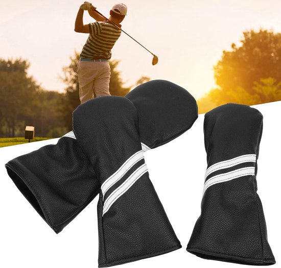 Golfhouten Headcover Set - Golf Club Covers - Golfclub Bescherming - Waterdicht PU Materiaal - Set van 3 - Zwart — afbeelding 4
