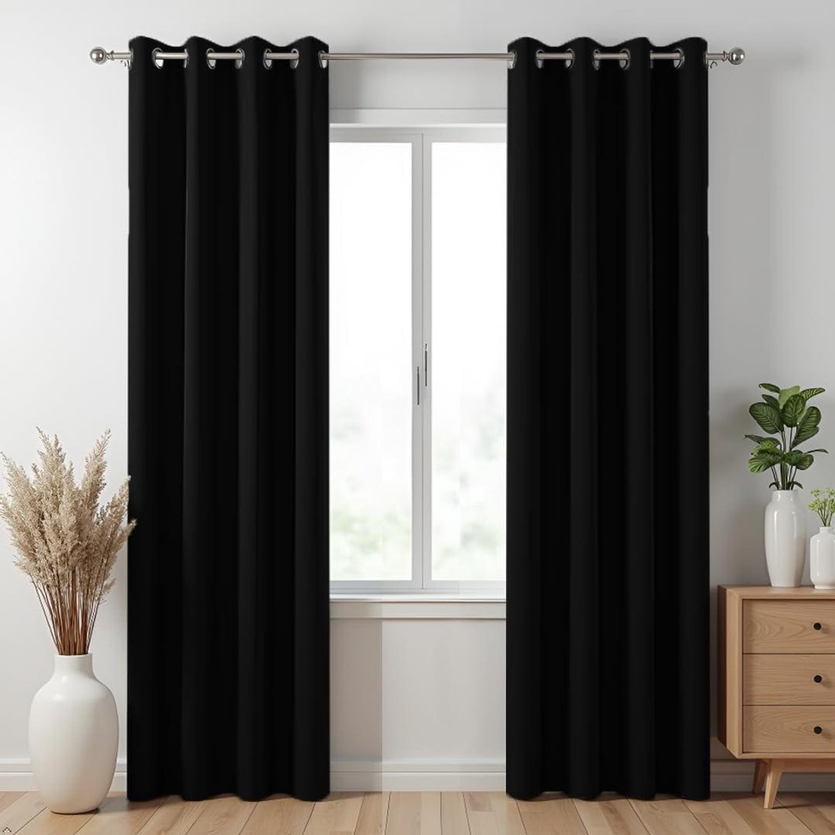 Deurgordijnen Verduisterend - Verduistergordijn Kamer - Slaapkamer Privacy - 98% Lichtblokkering - 7 x 4 Voet - Zwart