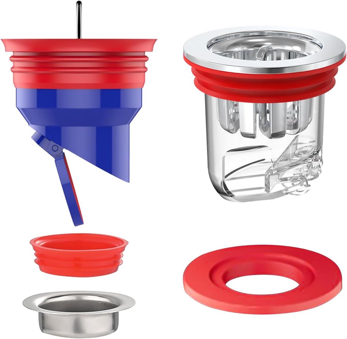 Geurafsluiter Douche - Afvoerklep Waterdicht - Riolering Afsluiten - Magnetisch Systeem Automatisch - 2 stuks - Rood Blauw