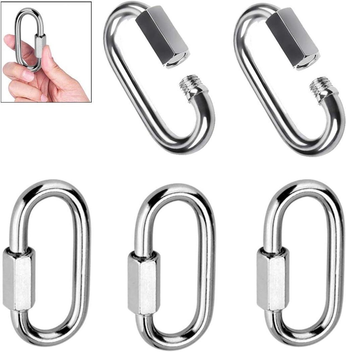Karabijnhaak D-vorm - Vergrendelingshaak Reparatielink - Buitenreizen Apparatuur - Zware roestvrij staal - M4 - Zilver