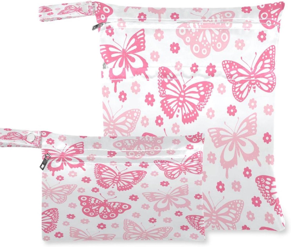 Natte Droge Zakken - Luierzakken Organizer - Reizen Strand Baby - Dubbele Ritssluiting - 11.8x14.2 inch - Roze Vlinder