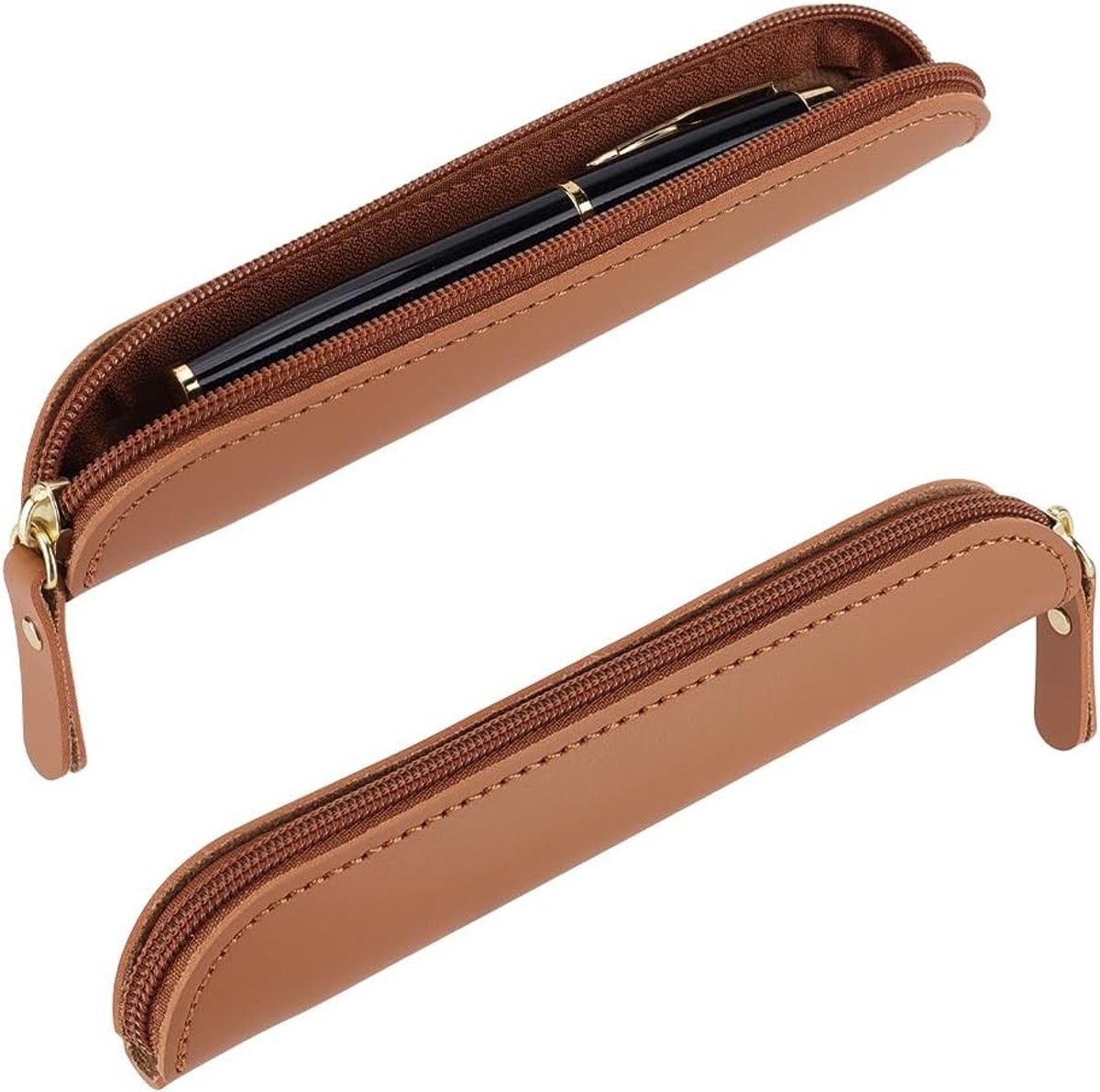 Leren etui met ritssluiting voor vulpennen in vintage stijl, ideaal voor dames, heren, kunstenaars en zakelijke professionals, 19,7 x 2,7 x 2,6 cm, perfect voor thuis en op kantoor