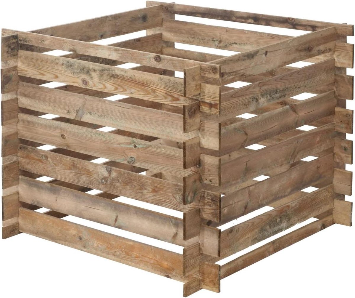 Compostbak Hout - Compostvat Tuinafval - Afval Verwerken - Zelfbehandeld Dennenhout - 100x100x71 cm - Bruin