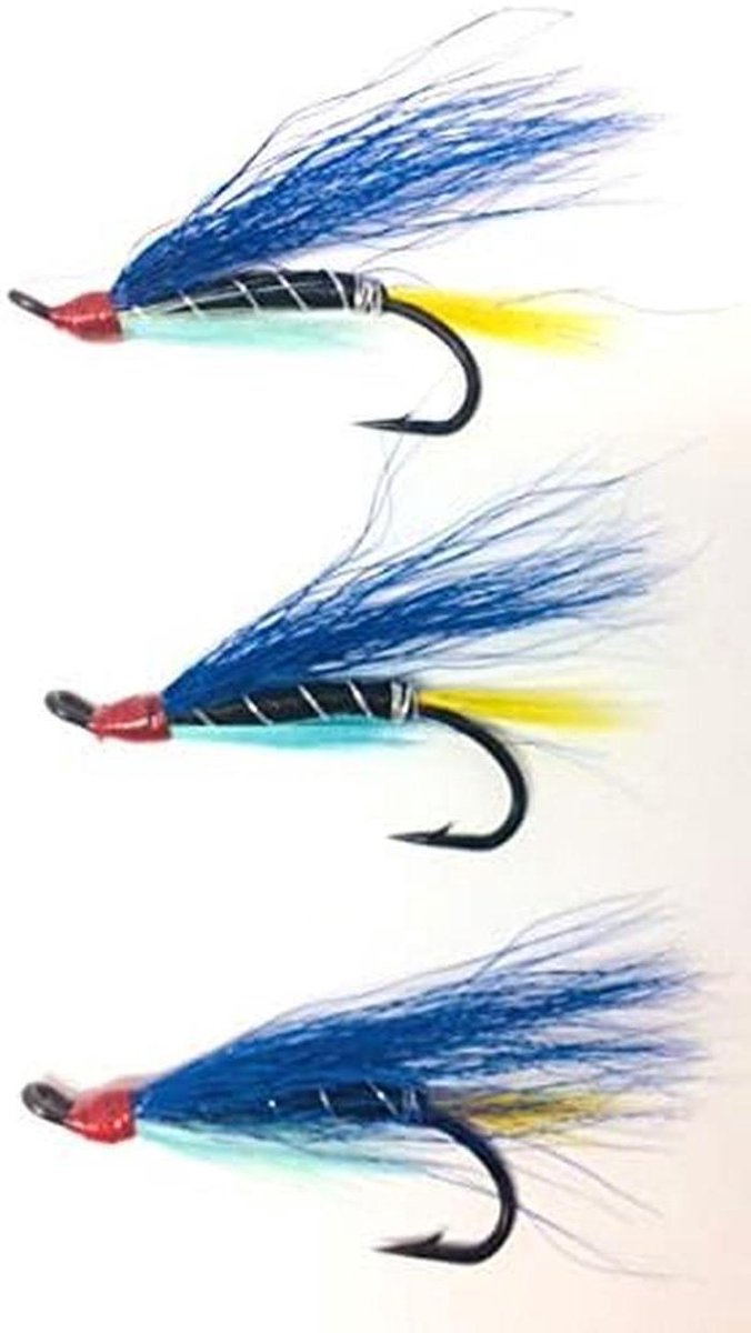 Zalm Vliegen - Vliegvissen Lokaas - Vissen op Zalm - Kwaliteit Gebonden Haken - Maat 8-10 - Blauw en Zwart