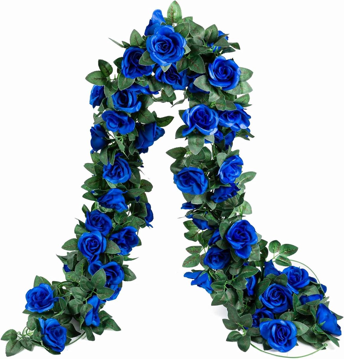Kunstbloemen Garland - Nep Roos Wijnstok - Decoratie Arrangement - Levensechte Zijde - 2 stuks 16 FT - Blauw