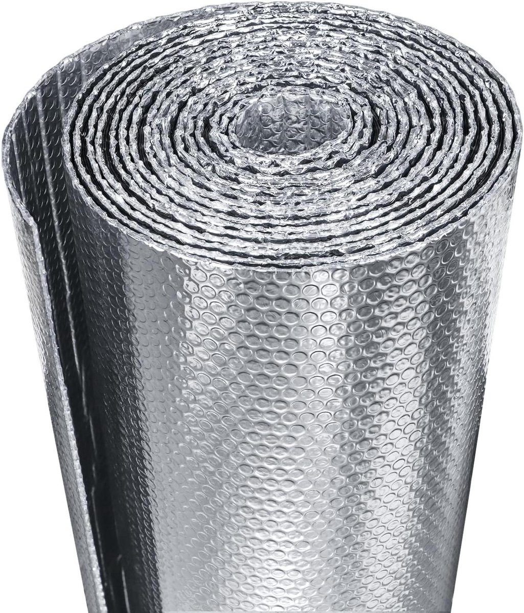 Reflecterende Isolatie - Raamisolatie Bubblefolie - Warmte Buiten Houden - Dubbelzijdige Aluminiumfolie - 61 cm x 25 m - Zilver