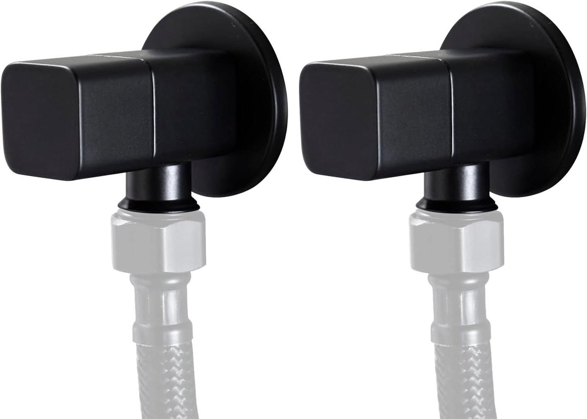 Hoek Stopventiel - Afsluitkraan Mixer - Waterafsluiting Badkamer - Keramische Klepkern - G1/2 inch - Mat Zwart