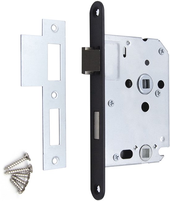 Slotman Solutions Complete Deurbeslagset WC63/8 Mat Zwart | Deurklinkset met WC Insteekslot | Toiletgarnituur Aluminium | Voor Toilet- en Badkamerdeuren