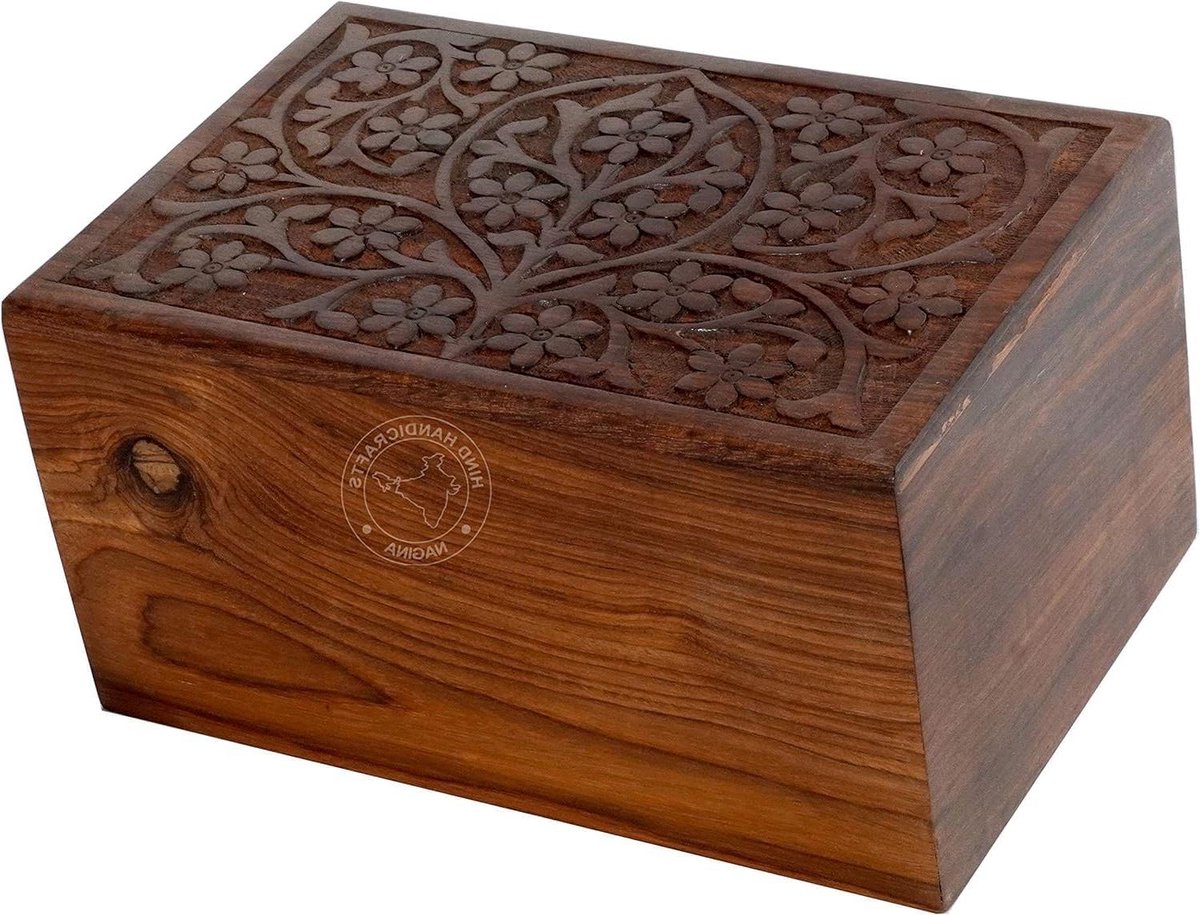 Houten Crematie Urn - As Urn Herdenking - Herinnering Eerbetoon - Top Gegraveerd Palissander - 250 kubieke inch - Natuurlijk