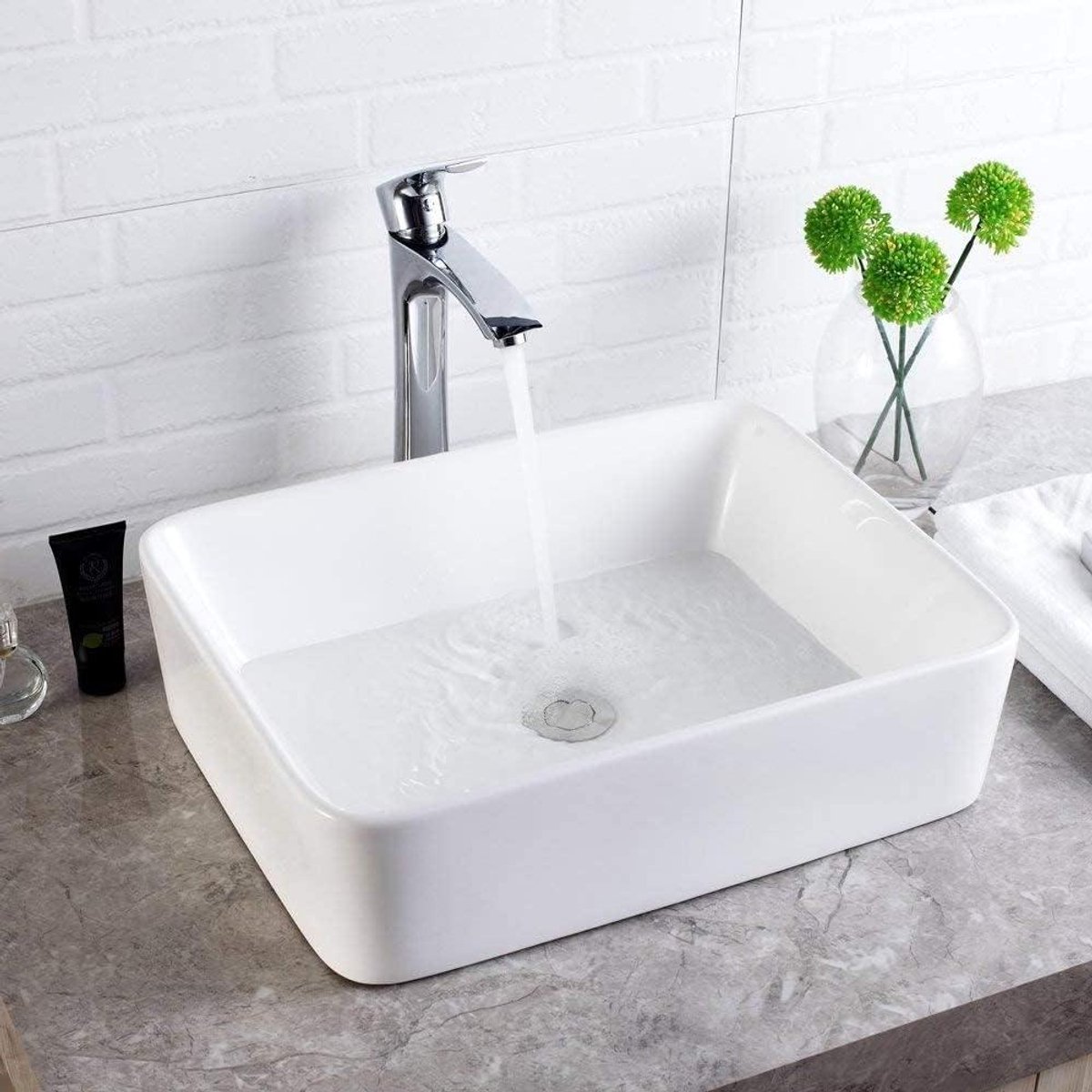 Wastafel Rechthoek - Badkamer Wasbak - Moderne Badkamer - Keramische Constructie - 19x15x5.5 Inch - Wit