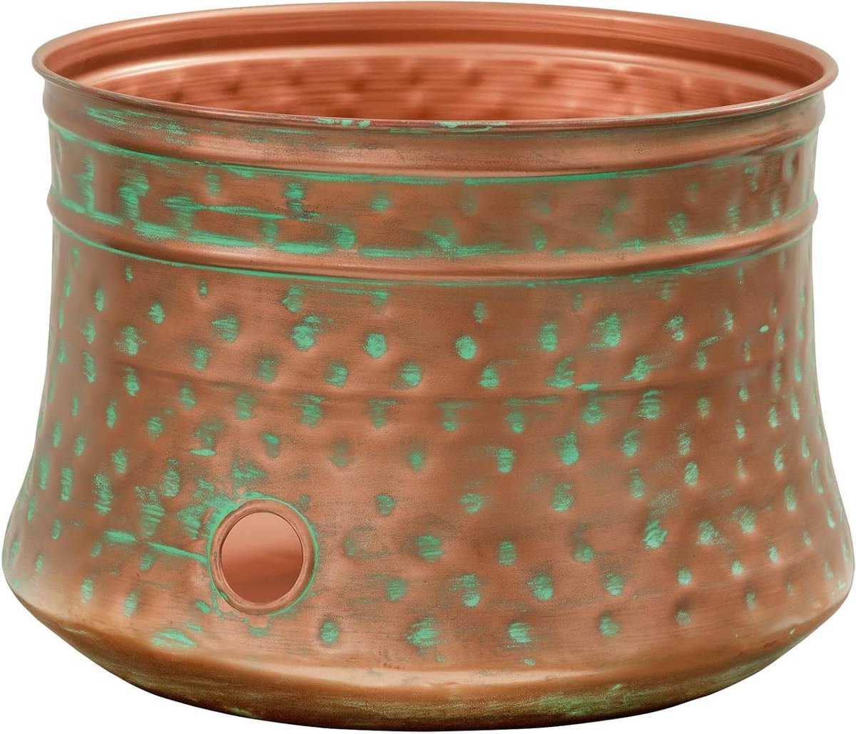 Slangpot Staal - Slanghouder Haspel - Tuinslang Opbergen - Handgehamerde Constructie - 100 voet capaciteit - Patina Koper