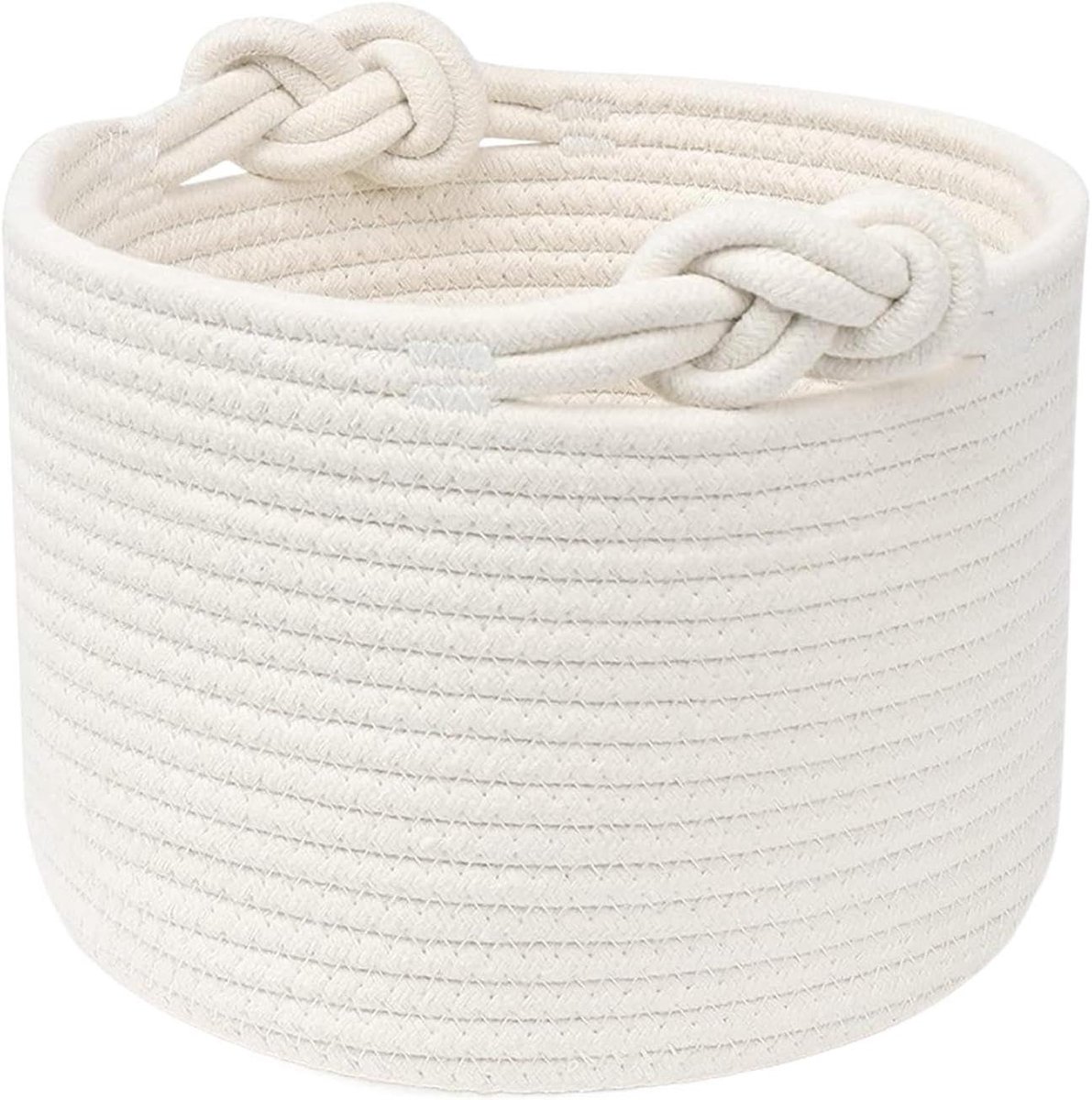 Ronde Opbergmand - Katoen Touw Mand - Speelgoed Opbergen - Zachte Constructie - 24x24x18 cm - Wit