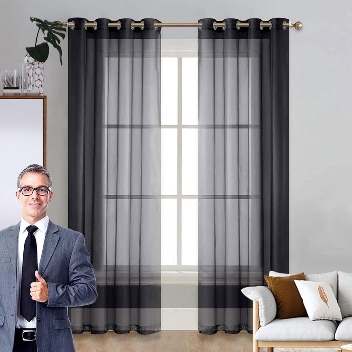 Verduisteringsgordijn - Ruimteverdeler Gordijn - Privacy Creëren - Semi-transparant - 200x160cm - Zwart
