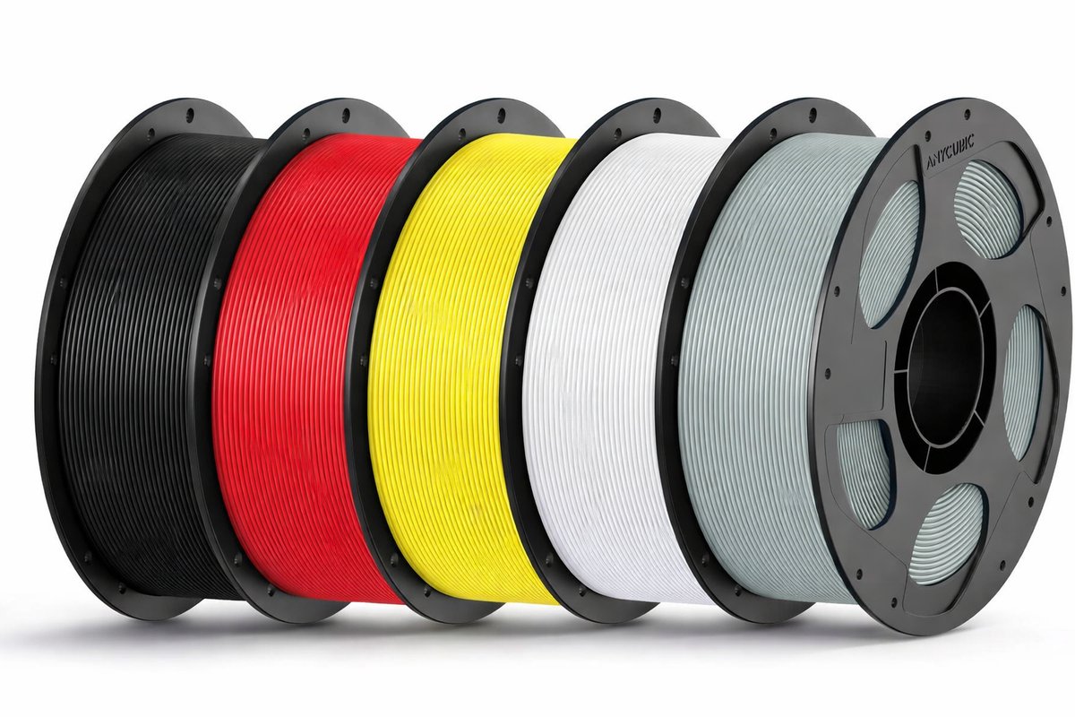 PETG 5KG Anycubic PETG Filament (5x1KG) – 1.75mm – Multi Kleur – Sterk & Duurzaam – 3D Printer Filament – Zwart, Rood, Geel, Wit, Grijs