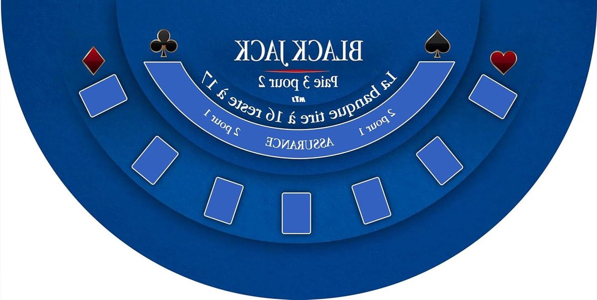 Casinomat Black Jack - Speeltafelmat Speelmat - Casino Spellen Spelen - Jersey Polyester Oppervlak - 140 x 70 cm - Blauw
