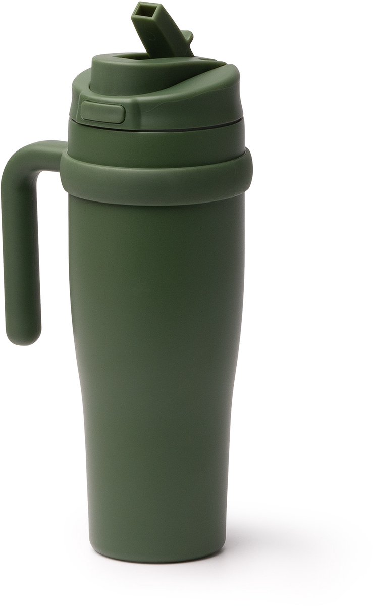 Thermobeker to-go met oor leger groen inhoud 900 ml. Gereycled RVS