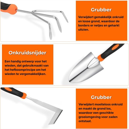 Tuingereedschap 10-Delig Complete Set van RVS voor Tuinieren - Tuingereedschapset Met Snoeischaar, Schep & Hark voor Dagelijks Gebruik - Tuinset Duurzaam & Ergonomisch Design - Incl. Draagtas voor Eenvoudig Opbergen van Merkloos	 — afbeelding 3