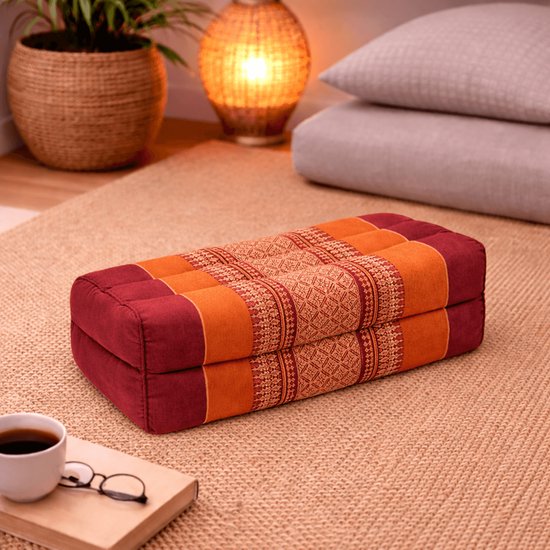 Yoga blok - Traditionele Thaise Kapok Yoga Ondersteuning Blok Kussen - Meditatie Kussen rechthoek - 35x15x10cm - Oranje van Pure Buddha — afbeelding 3