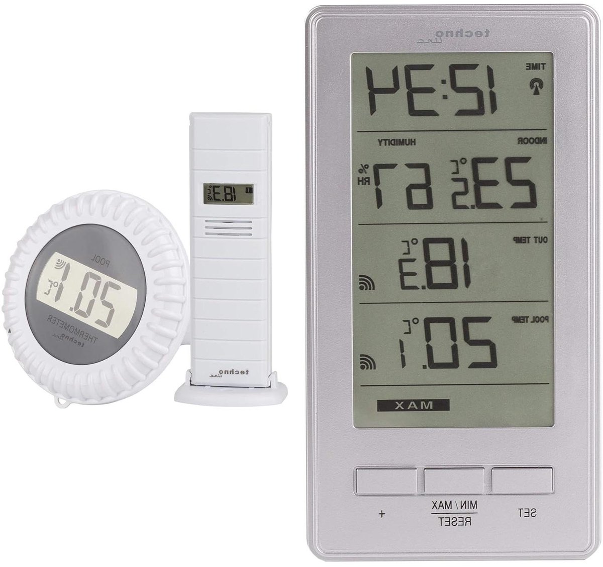 Draadloos Weerstation - Temperatuurmeter - Water Temperatuur Meten - Drie Zenders - 134 cm Dompeldiepte - Neutrale Kleur