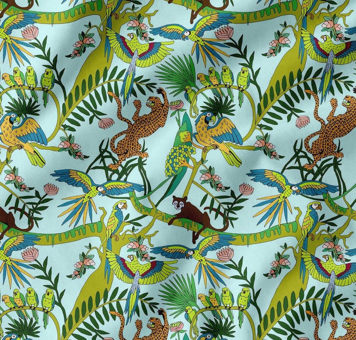 Katoen Poplin Stof - Jungle Print - Kleding Maken - Ontworpen door Designers - Per Meter - Pastel Mint