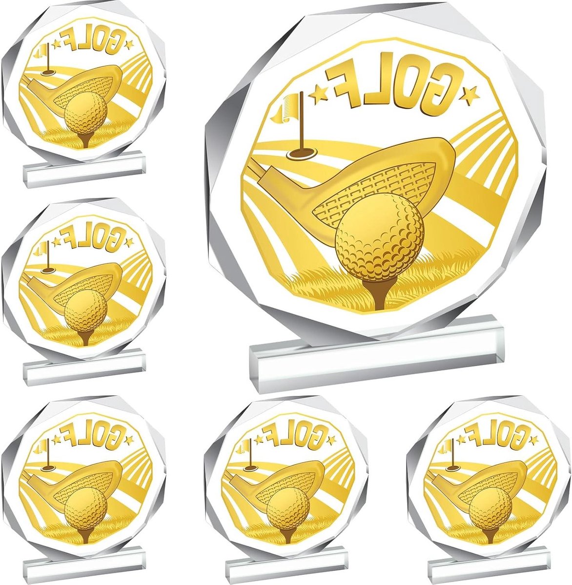 Sport Trofee Plaques - Awards Prijzen - Wedstrijd Belonen - Acryl Kwaliteit - 6 Stuks 12x12cm - Goud Transparant