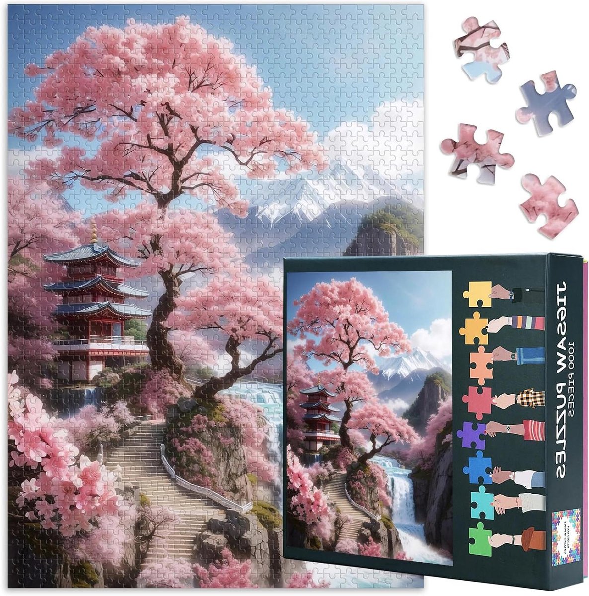 Legpuzzel 1000 stukjes - Volwassen puzzel - Ontspannend tijdverdrijf - Gedetailleerde illustratie - 70 x 50 cm - Kersenbloesem landschap