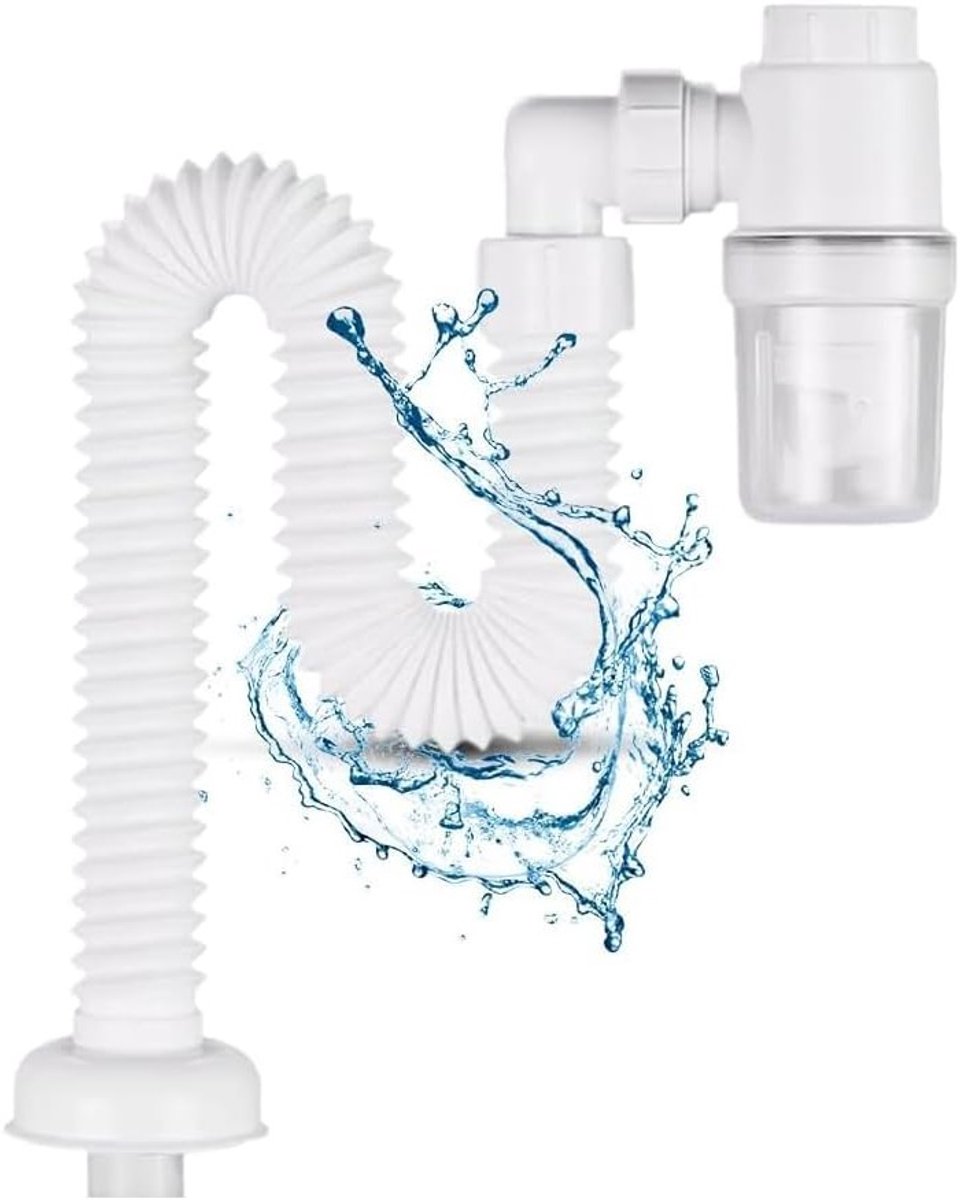 Flexibele afvoerslang 1/4 inch, ruimtebesparende sifon, geurafsluiter, verstelbare afvoersifon, vervangbare afvoerbuis voor optimale afvoeroplossingen
