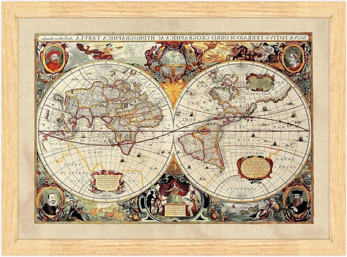 Poster met lijst - Wereldkaart poster - Decoratieve muurkunst - Klaar om op te hangen - 50 x 70 cm
